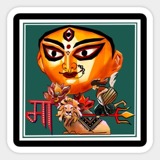 Durga Puja Bengali Hindu Festival Celebration Art with Lion Drummer and  Lotus in Digital Pop Art Style Sticker